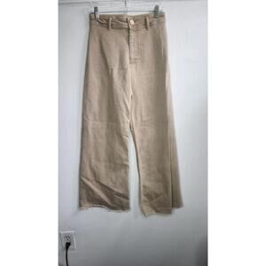 Zara Pants Womens 6 Beige Wide Leg Raw Hem High Rise Cropped Denim Casual